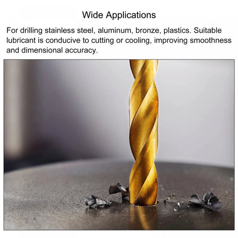 Close-up of titanium plated drill bit cutting metal, showing Go To 5/16-20 UN Straight Flute Tap And 7.0mm Twist Drill Bit Set