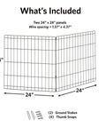 Diagram of Universal Pet Playpen 2 Panel Extension Kit For Metal 24 Inch Dog Pens Adds Four Feet Of Space with stakes and snaps