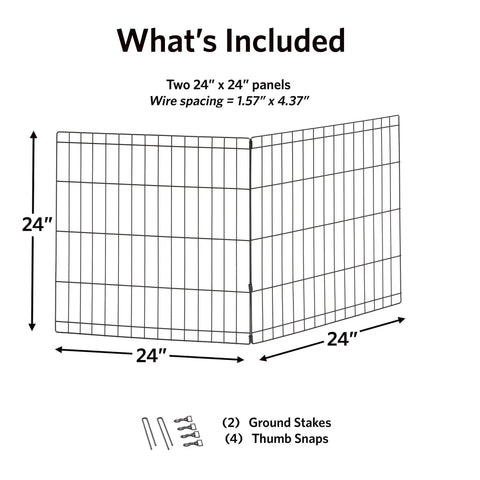 Diagram of Universal Pet Playpen 2 Panel Extension Kit For Metal 24 Inch Dog Pens Adds Four Feet Of Space with stakes and snaps