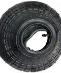 Heavy Duty Tire And Inner Tube Set For 4.10/3.50-4 Tires Fits 3.00-4 On 10 Inch Wheels With 4 Inch Rim Kit, shown on white background