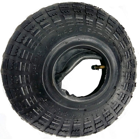 Heavy Duty Tire And Inner Tube Set For 4.10/3.50-4 Tires Fits 3.00-4 On 10 Inch Wheels With 4 Inch Rim Kit, shown on white background