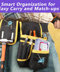 Tool belt with various tools, including a hammer and screw kit box, showcasing 1760 Pieces Metric Screw Assortment Kit Pro Grade M2 M3 M4 M5