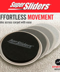 Heavy Duty Furniture Sliders For Carpet, Reusable Moving Pads Help You Slide Heavy Couches Across Rugs Without Breaking A Sweat, Non Adhesive Glides For Beds And Recliners, Beige 8 Piece Kit Moves Furniture Like A Champ, close-up of black slider pads.