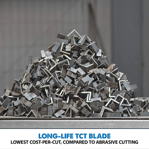 Pile of metal pieces cut by Heavy Duty 14 Inch Metal Cutting Chop Saw With 14 Inch Carbide Tipped Blade Dry Cut Miter 45 Degrees