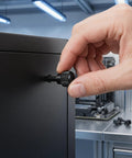 Heavy Duty Black M3.5 6-32 Computer Thumb Screws 100 Pcs Carbon Steel Case Fasteners Perfect For Side Panel Assembly And PC Build Projects That Need Solid Reliable Grip Every Single Time. Black M3.5 thumb screw installed on PC side panel