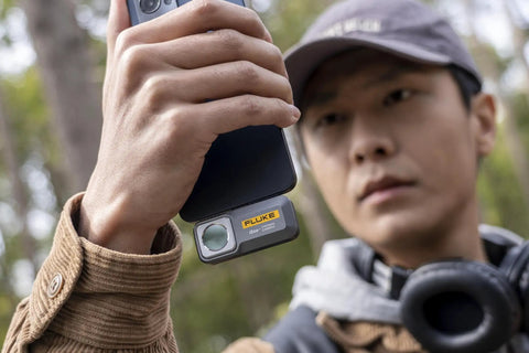 Person using iSee Mobile Thermal Camera For Android Phones With 25Hz Imaging And 1022F Temperature Range Real Time Image Sharing