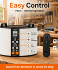 Rock Solid 1040 CFM Shop Air Filtration System With Ring Intake And BLDC Motor, featuring control panel and remote.