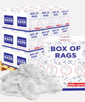 Premium White Terry Cloth Rags For Garage, Shop And Housekeeping, boxes of ultra absorbent towels stacked on pallet