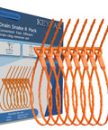 Kicking Nasty Hair Clogs Like A Pro This Flexible Drain Snake Uses Tough Barbed Hooks To Snag Grime From Sink Shower Tub And Drain Lines Effortless Unclogger Saves Your Sanity Stays Strong Won Bend Or Snap 8 Pack 25 Inch display of orange drain snakes in packaging.