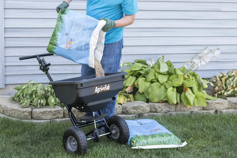 Pro Push Broadcast Spreader 85 Lb Capacity With Durable Plastic Hopper, Corrosion-Resistant And Made In USA used for lawn care