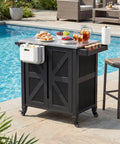 Outdoor Grill Cart With Stainless Steel Top, Rolling Utility Station, 2 Tier Storage Cabinet by a poolside