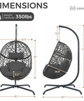 Swing Egg Chair With Stand Bird Cage Patio Hanging Chair With Cushions For Indoor Outdoor Use All Weather 350 Lb Capacity Big Dark Grey.