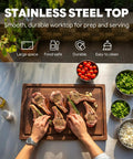 Patio-Ready Outdoor Grill Cart With Storage Cabinet And Stainless Steel Top, cutting board with meat, herbs, and vegetables