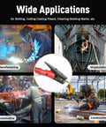 Image showing applications of Beefy 1000 Amp Carbon Arc Gouging Torch With 7 Foot Cable for manufacturing, shipbuilding, and construction.