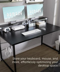 47 Inch Small Computer Desk With Monitor Stand And Headphone Hook Space Saving Home Office Desk Black setup with monitors