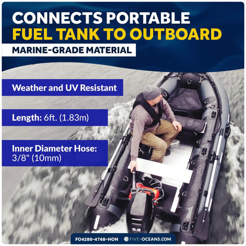 Man installing Marine Boat Fuel Line Kit With Primer Bulb For Honda Outboards 3/8 Inch By 6 Foot Heavy-Duty Marine Grade