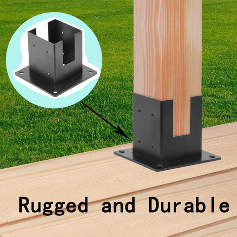 Built Tough 4x4 Post Base Brackets For Wood Fence Posts Coated Post Anchors With Screws installed on deck