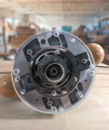 Precision Machined 3/8 Inch Thick 6 Inch Diameter Circle Baseplate For Bosch 1617EVS Static Router With 1 3/8 Inch Bushing Compatibility showing baseplate underside.