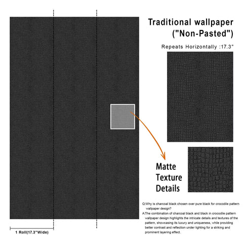 Dope Crocodile Texture Charcoal Black Wallpaper 3D Embossed Non Woven With Pre Applied Adhesive sample close-up