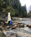 Person by river holding Fully Waterproof Hiking Backpack With 25L Capacity, Lightweight Packable Travel Daypack In Teal