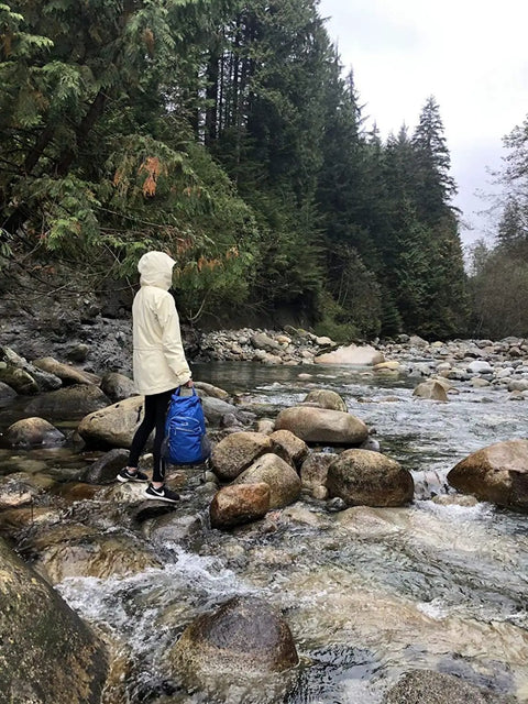 Person by river holding Fully Waterproof Hiking Backpack With 25L Capacity, Lightweight Packable Travel Daypack In Teal