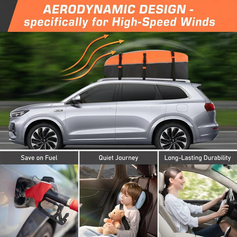 Car with Rooftop Cargo Carrier Bag 21 Cubic 1000D PVC Waterproof Soft Shell For Cars aerodynamically shielding against wind