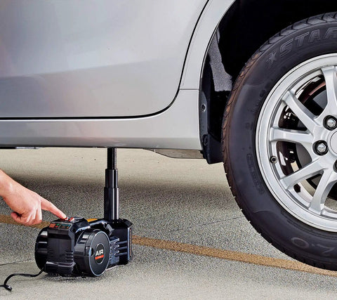 Heavy Duty Electric Floor Jack And Quick Fill Tire Inflator Pump Combo For Fast Flat Fixes 2 In 1 Pit Crew Essential With 1 Ton Lift Rating Easy Car Battery Powered Roadside Hero Gear