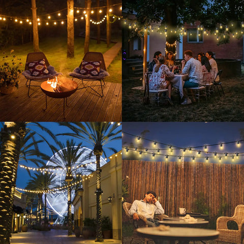 Outdoor Solar String Lights 96Ft 2 Pack With 32 LED Bulbs Waterproof Patio Garden Lights Remote Control 3 Lighting Modes 5 Brightness Levels 4 Timer Settings 2H 4H 6H 8H Easy Auto On At Dusk Ideal For Yard Patio Backyard