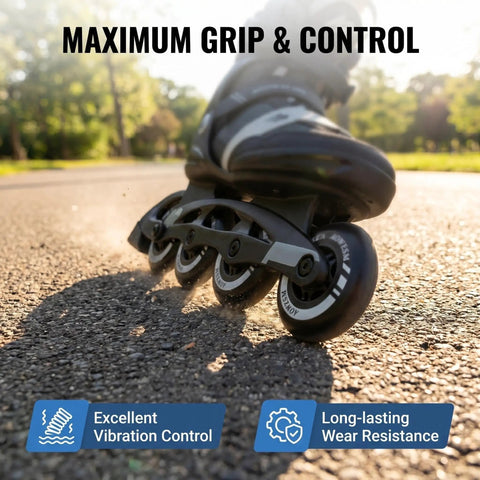 Inline skates outdoors with 8 Pack Go To Inline Skate Wheels 72mm 76mm 80mm with ABEC 9 Bearings, showing grip and control on pavement.