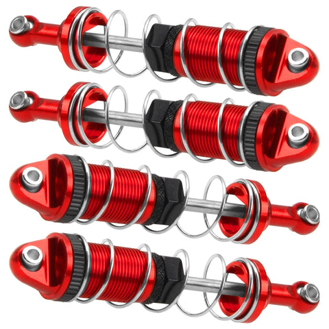 Pack Of 4 Full Metal Shock Absorbers For 1/12 Scale MN Series RC Crawler Cars CNC Aluminum Dampers Compatible With MN128 MN86 MN86K MN86KS G500 Red Finish Upgrade, side view
