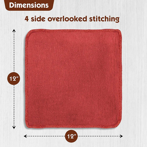 12x12 inch square red cloth with stitching, part of 500 Pack 14x14 Shop Towels For Auto Mechanics 100 Percent Cotton Lint Free Commercial Grade Red Rags For Wet Or Dry Cleaning Bulk Auto Shop Supplies For Pros.