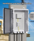 Rugged Outdoor Ready Ventilated ABS Electrical Junction Box With IP65 Waterproof Enclosure open view showing ventilation and insect screen, mounted on pole.