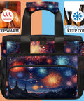 Insulated Picnic Backpack Cooler Tote Large 12x9x10 Inch Main Compartment Keeps Food Cold Or Warm with firework design