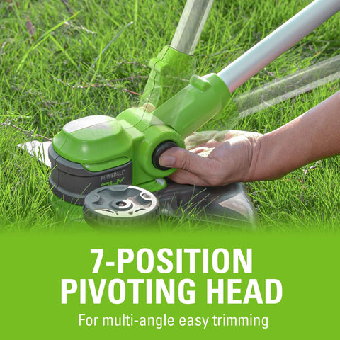 No Fuss Outdoor Cleaning Cordless String Trimmer Paired With Killer Leaf Blower Combo Kit Featuring Solid Two Amp Hour Battery And Twelve Inch Edger Adapter For Slick Grass Trimming And Driveway Sweeping with a 7-position pivoting head for multi-angle trimming.