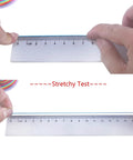 Hands holding ruler and 1.0mm stretchy beading cord for pony beads kandi bracelets and DIY jewelry mixed colors 50 yards per spool
