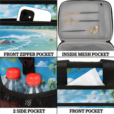 Insulated Picnic Backpack With Large Capacity Portable Lunch Bag For Beach, Work, Travel And Outdoor Adventures pockets detail