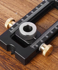 Close-up of 2 In 1 Drill Guide And Dowel Jig For Woodworking Aluminum 6061 Pocket Hole Jig showing self aligning pin locator.
