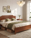King Size Wooden Bed Frame With Cozy Upholstered Headboard And Rock Solid Thick Wood Slat Support For Legit Bedroom Vibes And Reliable Comfort All Night Long in a well-furnished bedroom.