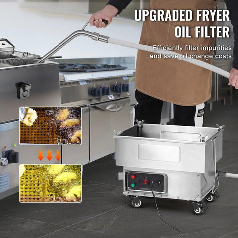 Saditesdk Commercial Deep Fryer Oil Filter Machine 300 Watt High Efficiency Pump with stainless steel tank for kitchen use.