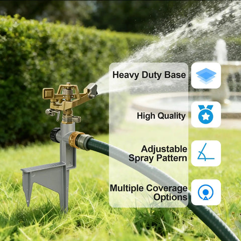Two Pack Zinc Alloy Impact Sprinklers With Stainless Steel Pulsating Heads On Spike Base Adjustable Water Sprinklers for Lawn