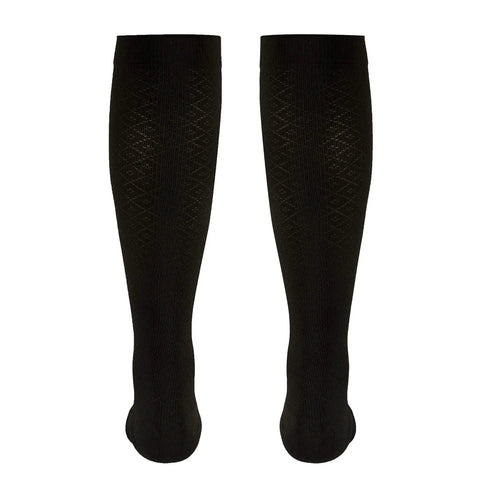 Women Knee High Compression Socks 15-20 MmHg Moderate Graduated Support Lightweight Breathable Rib Knit Dress Stockings In Brown front view of ribbed design.