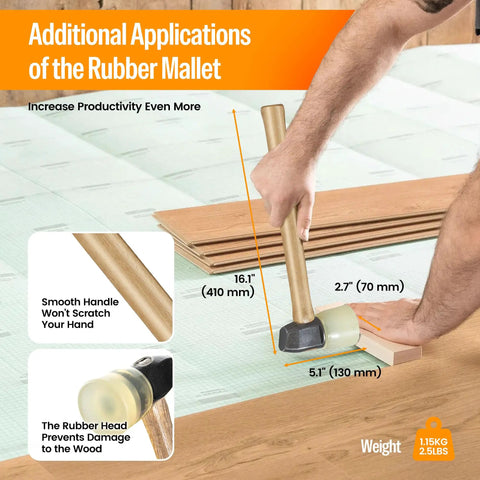 Heavy Duty Pneumatic Flooring Nailer With Rubber Mallet For Fast Hardwood And Engineered Wood Installations That Get The Job Done Quick And Clean Every Time, showing rubber mallet in use.