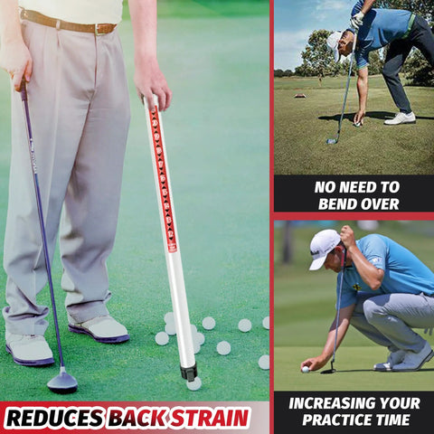 Golfers using Long Reach Golf Ball Retriever With Shag Tube And Easy Release, 35.4 Inch Practice Ball Picker on range