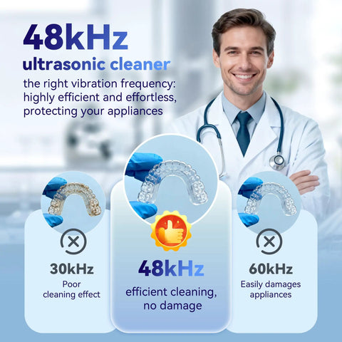 48kHz Ultrasonic Retainer Cleaner Machine For Dental Care Deep Clean Retainers Dentures Braces Mouth Guards Night Guards With Micro Bubble Cleaning Power