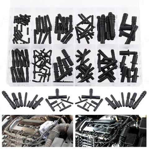 Swpeet 113-piece barbed vacuum connector kit for automotive hoses in clear organizer case (tee/reducer/straight)