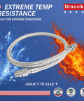 3/8 Inch Stainless Steel Flex Hose Npt Male Jumper 40 Inch Long For Air Compressors showing extreme temp resistance and braided design.