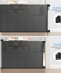 Extra Wide Retractable Baby Gate 33 Inch Tall Extends To 72 Inches Mesh Gate for kids and pets with latch installation guide.