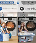 Comparison of quiet and noisy dryers, showcasing Dryer Drum Roller Kit With Durable Belt And Idler Pulley For Maytag Dryers Beefed Up WP33002535.