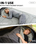 Lightweight Warm Weather Sleeping Bag For Adults And Teens With Compression Sack shown as blanket and quilt setup.