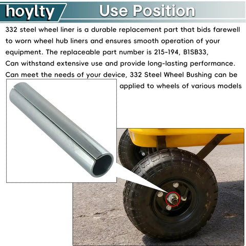 Beefy Steel Wheel Bushing 332, 1/2 In ID By 5/8 In OD, 3 1/4 In Length, Set Of 8 Replacement Parts For Wheel Assemblies, Replaces 215-194 And B1SB332, Heavy Duty CNC Grade Steel, used in wheel hub assembly